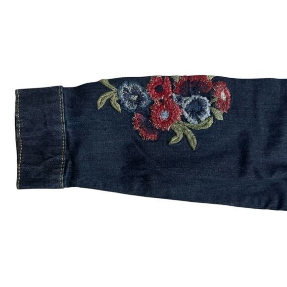 Coldwater Creek Dark Wash Denim Floral Jacket Women’s Jacket Small Petite - Picture 4 of 8